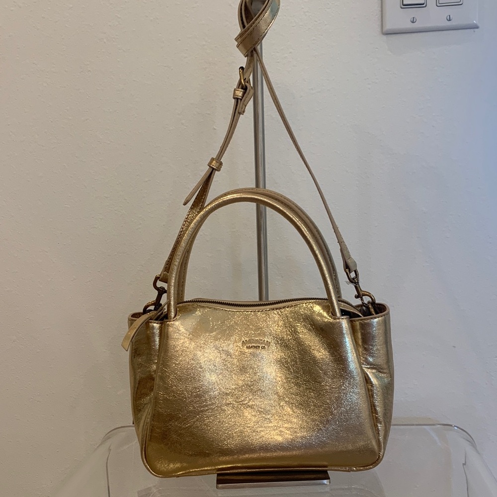 Shimmering Gold Leather Satchel Bag